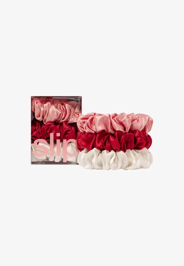 Набор из 3 шелковых резинок для волос Pure Silk Large Scrunchie Slip, Scarlet, Rose, White — фото 2