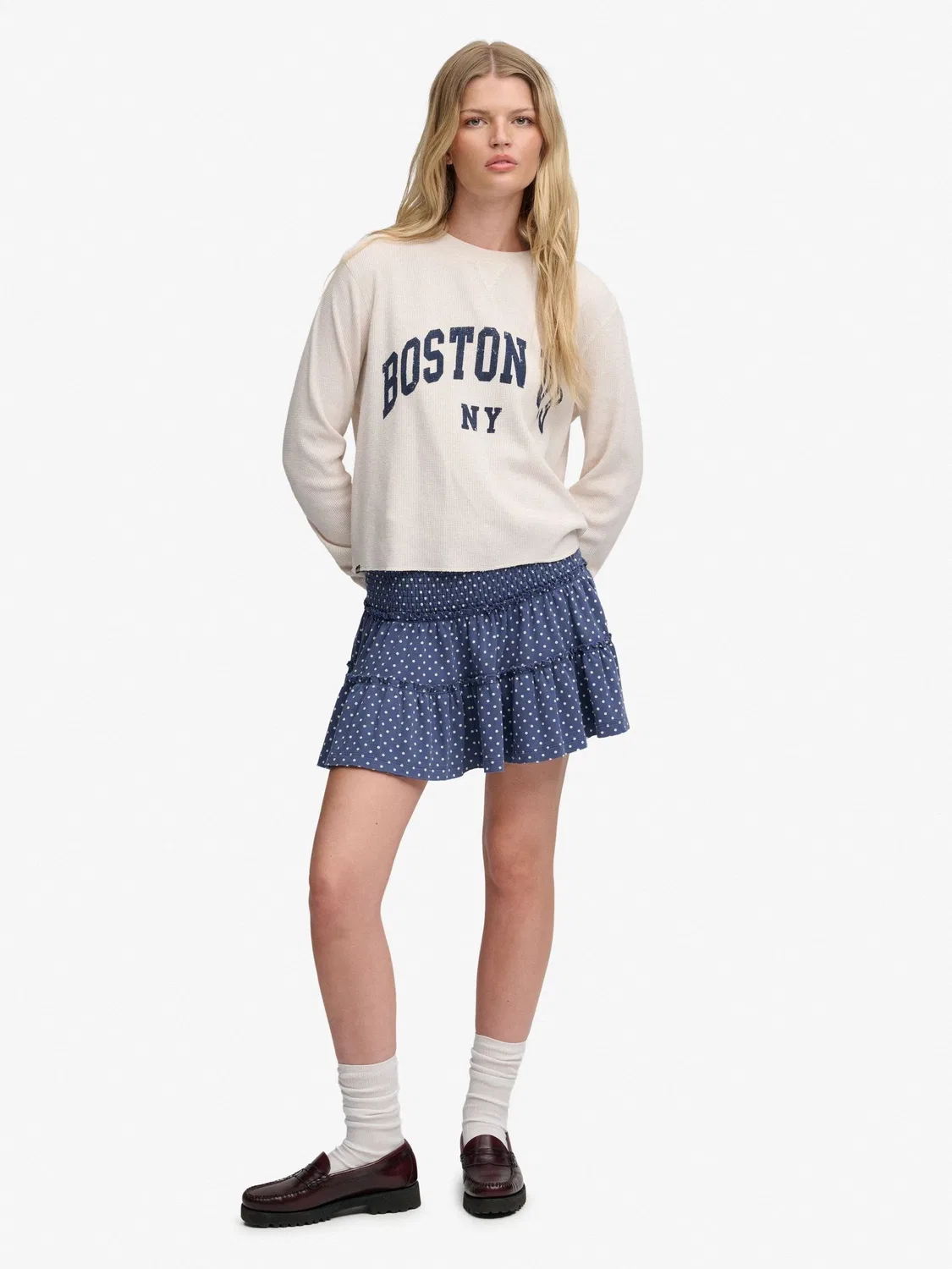 Юбка мини с воланами Superdry Navy Blue Polka Dot