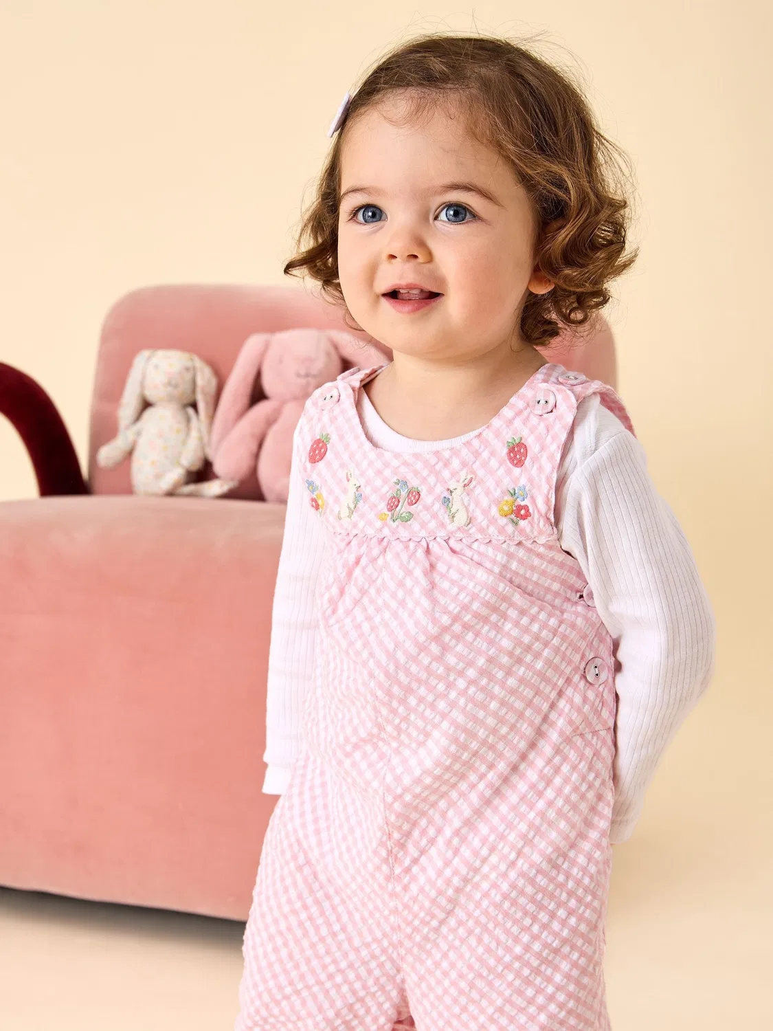 Комбинезон с вышивкой зайчика и клубники, Pink Bunny Jojo Maman Bébé, розовый