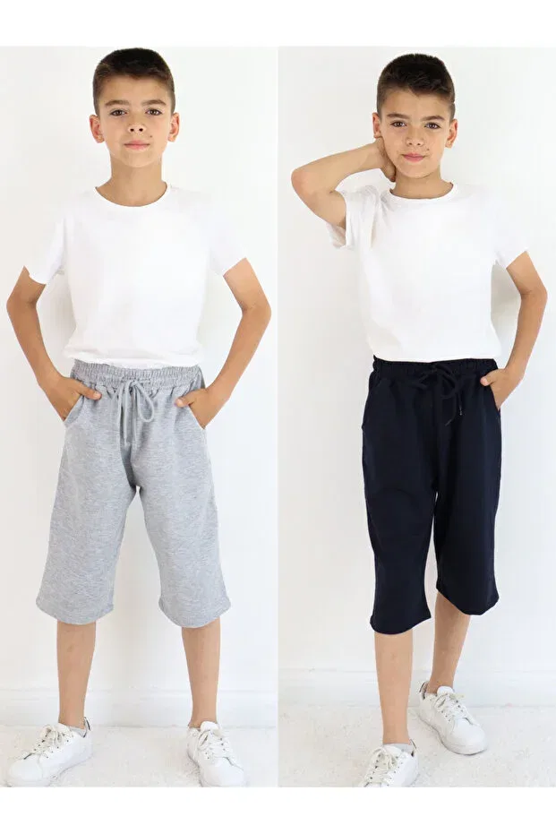 Детские шорты-капри для мальчиков хлопковые 2 шт Harika Kids, Navy Blue-Grey