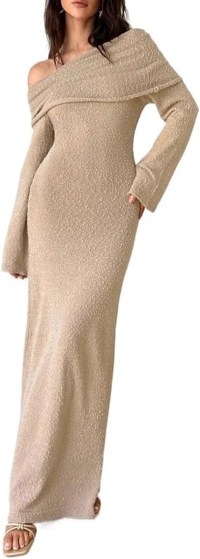 Женское платье макси с воротником-хомутом Knitted, Khaki