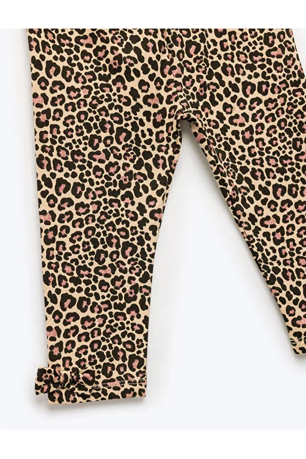 Детские леггинсы для девочек хлопковые с начесом Leopard Patterned Bow Koton, Ecru Patterned — фото 3