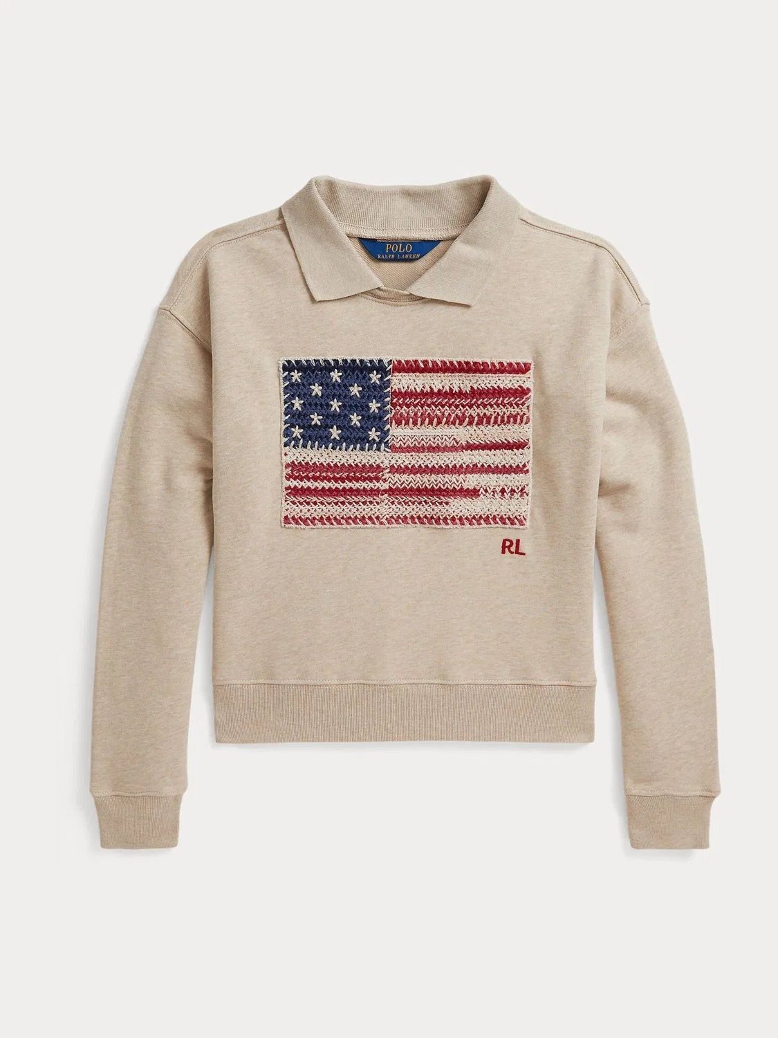 Свитшот с аппликацией флага, хлопковый Polo Ralph Lauren, кремовый
