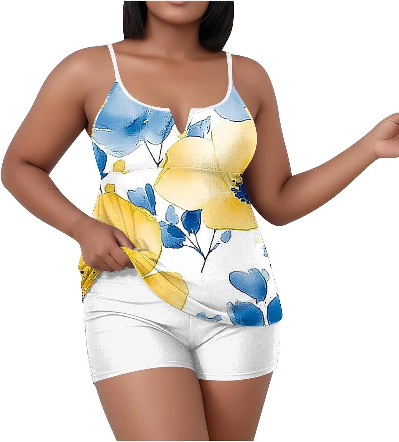Женский танкини-купальник с принтом, Plus Size, White