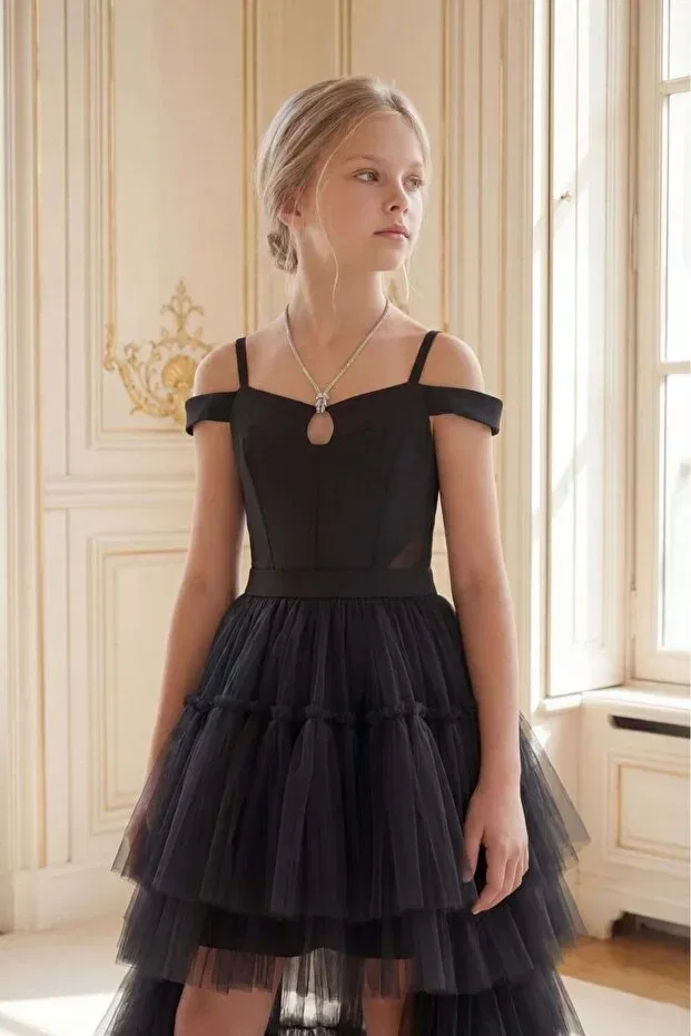 Детское вечернее платье для девочек с длинным рукавом Butikhappykids, Black — фото 3