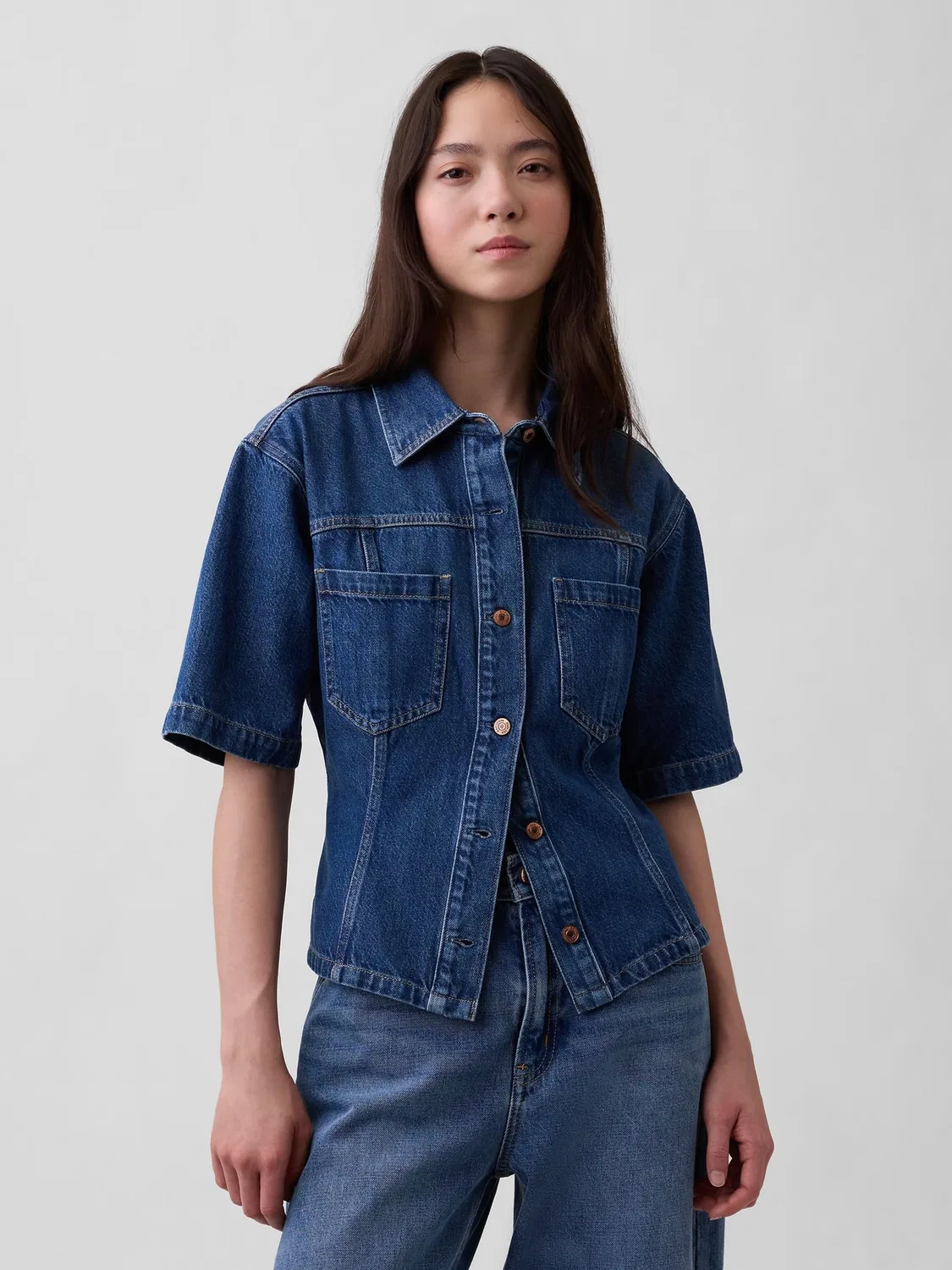 Джинсовая рубашка Gap Blue UltraSoft Denim Pocket, синий