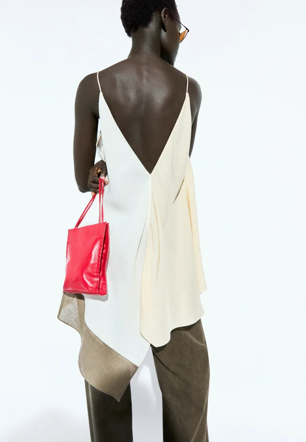 Асимметричный струящийся топ на бретелях Massimo Dutti, White — фото 2