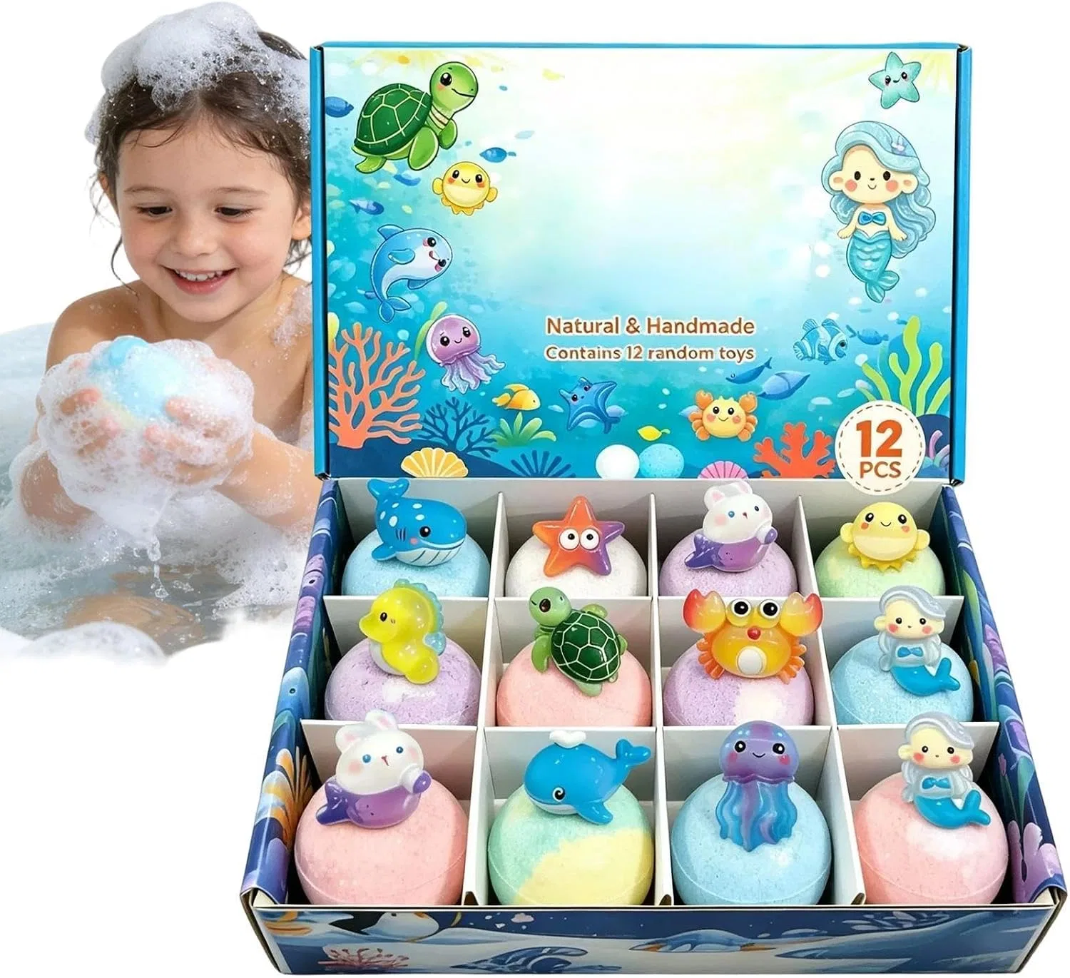 Набор бомбочек для ванны, 12 шт, Regenbogen-Schaumsprudler, 1 Stück Generisch