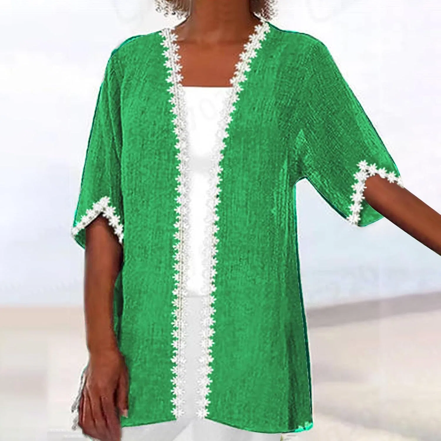 Женская пляжная накидка-кимоно с открытым передом, Mint Green — фото 2