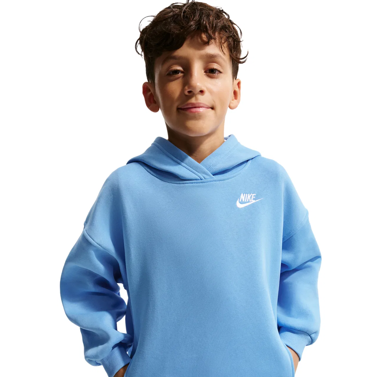 Детская толстовка Club Fleece Oversized PO Nike, цвет University Blue/University Blue/White