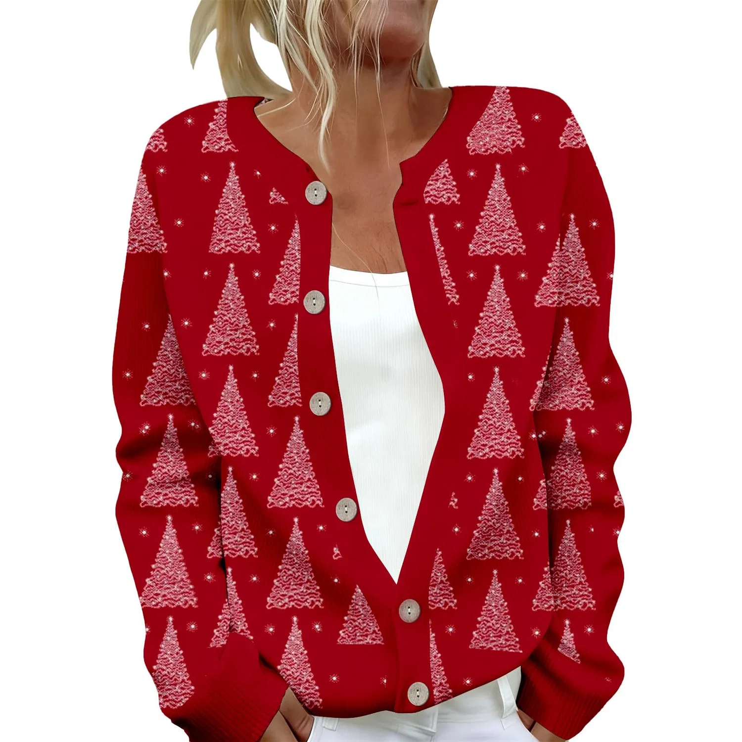Женский кардиган с принтом Elegante cardigan casual con stampa e abbottonatura, Rosso N. 24