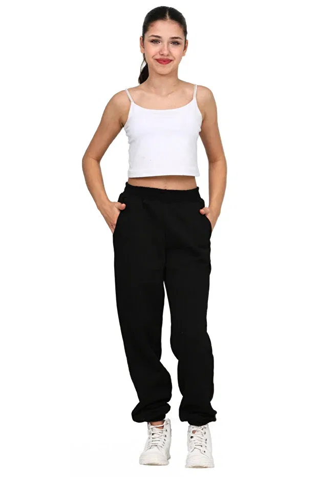 Детские спортивные штаны для девочек с эластичным манжетом Erdem Kids, Black