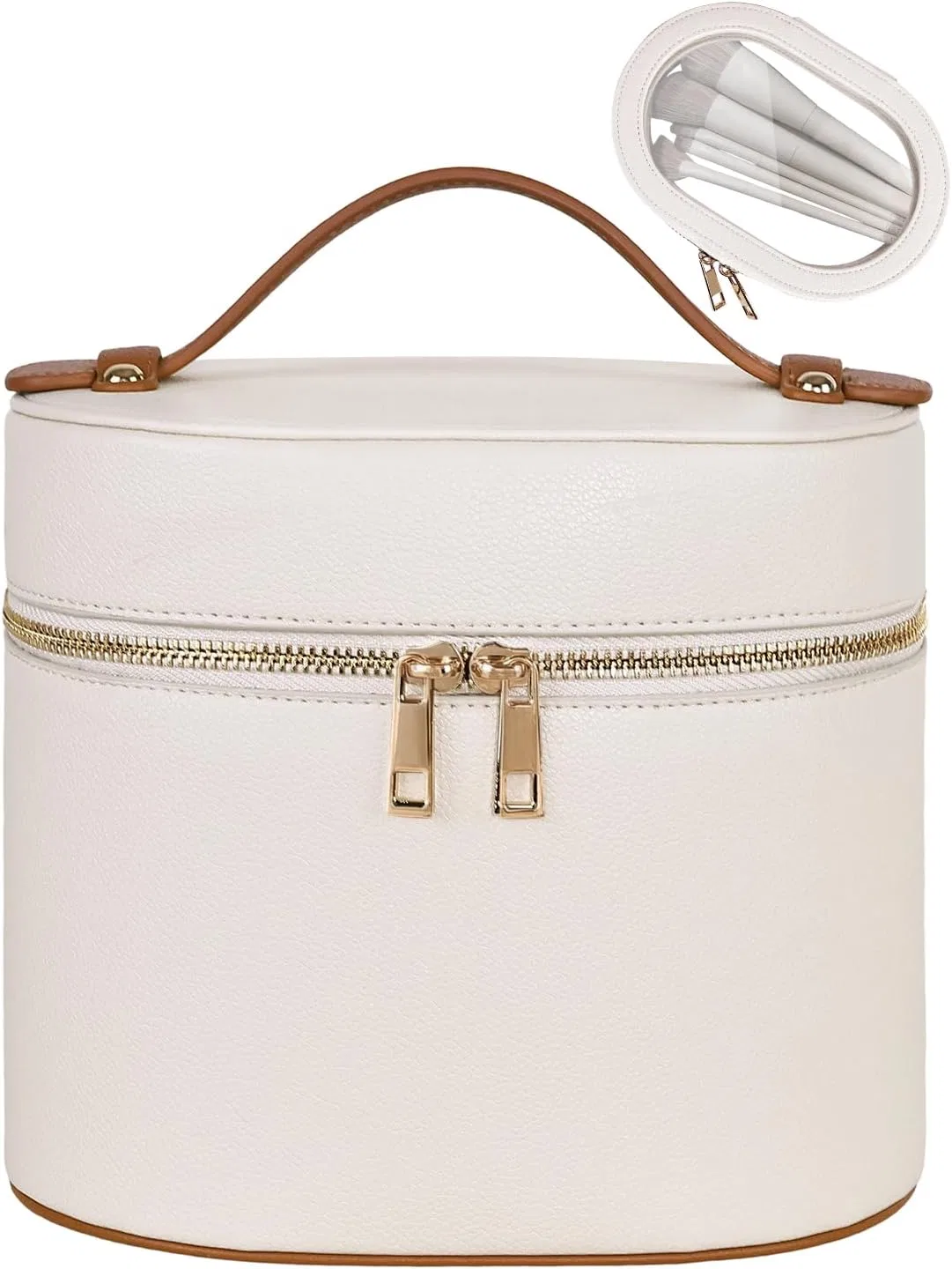 Косметичка Leather, Prite, набор из 2 шт, 20x14.5x16 см, Beige Brown