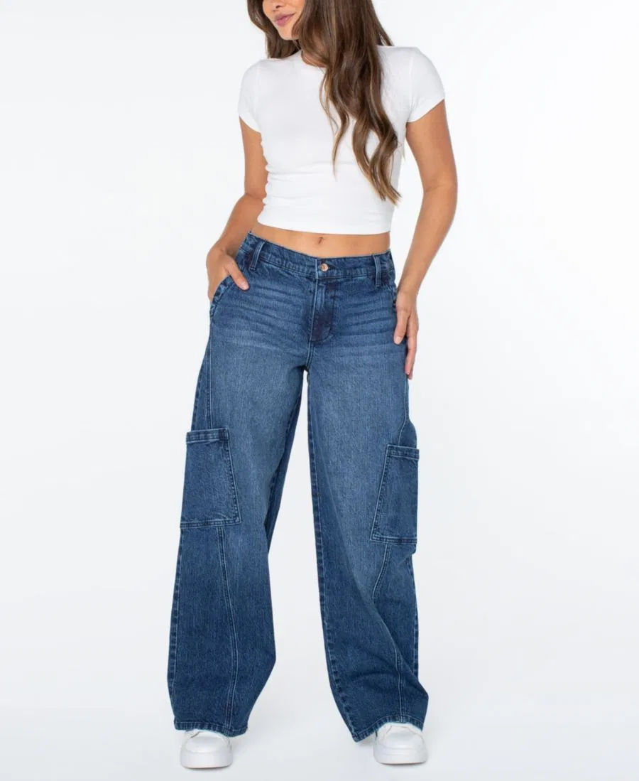 Джинсы с широкими штанинами, модель Mid-Rise Wide-Leg Cargo Celebrity Pink, Gravel Fade