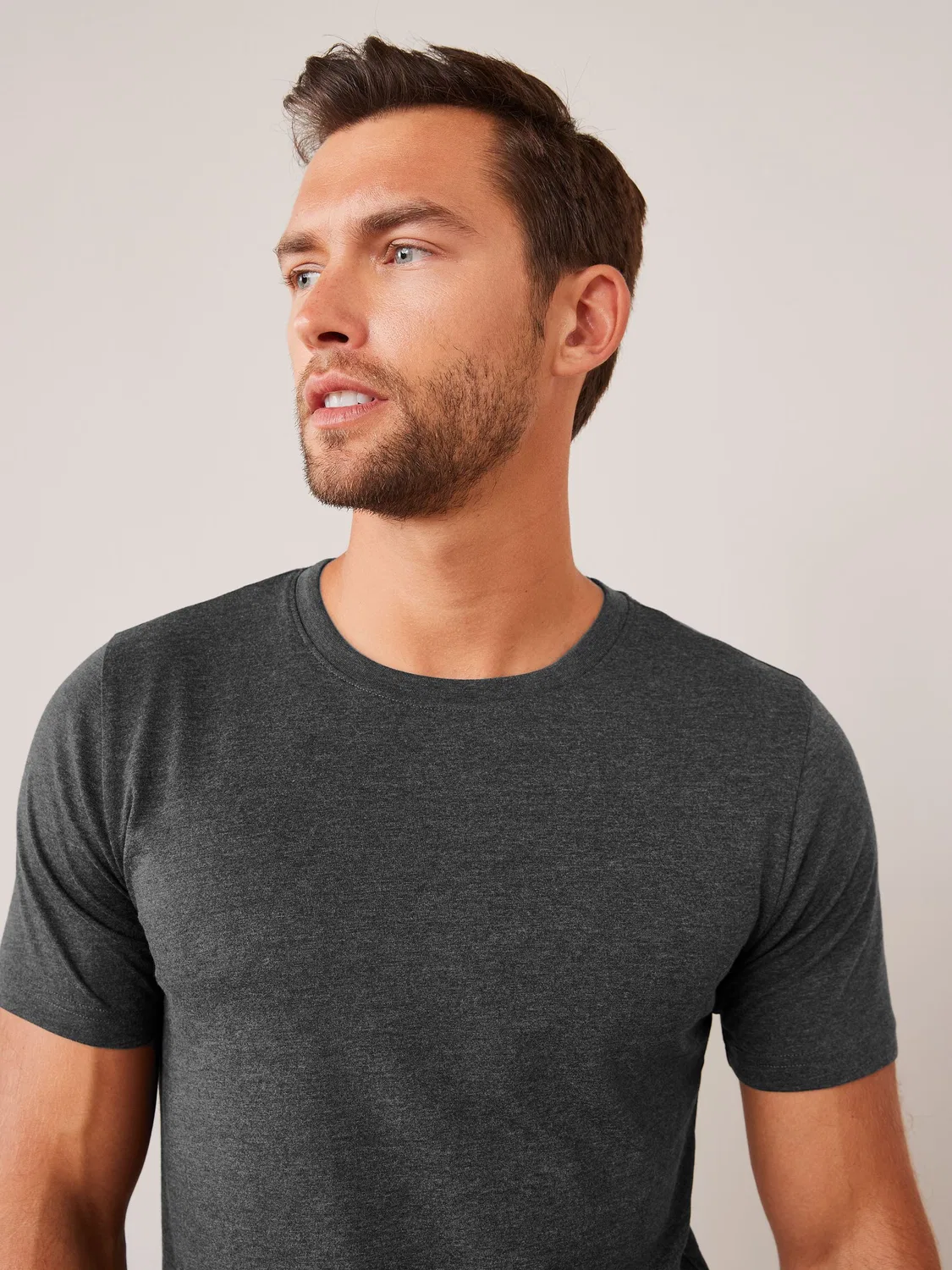 Футболка с круглым вырезом, хлопок, Slim Fit Next, серый угольный меланж — фото 4