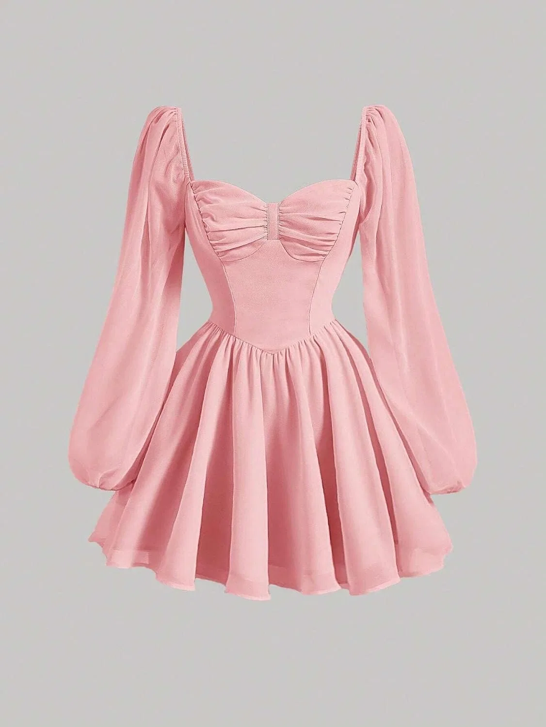 Женское повседневное платье A-силуэта с рукавами-фонариками, Coral Pink — фото 4