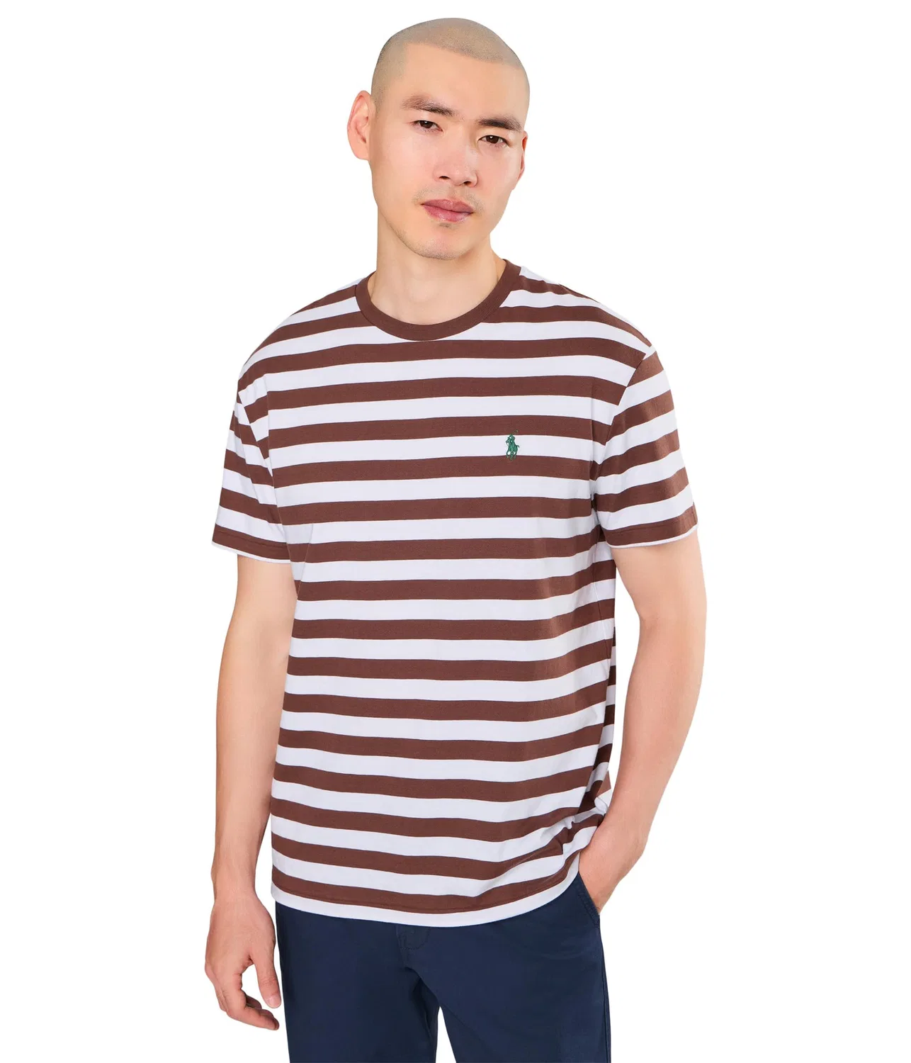 Футболка с коротким рукавом в полоску и круглым вырезом Polo Ralph Lauren, Chocolate Brown/White