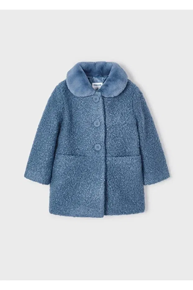 Детское пальто для девочек с меховым воротником Mayoral, Blue — фото 4
