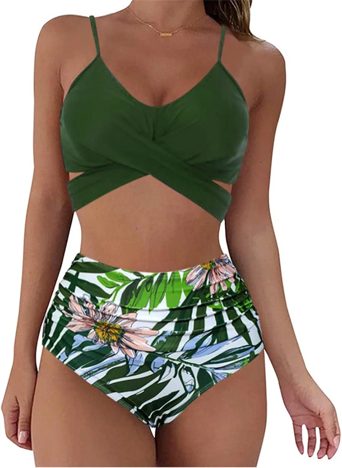 Женский бикини-комплект с цветочным принтом Wrap Bandage, Green