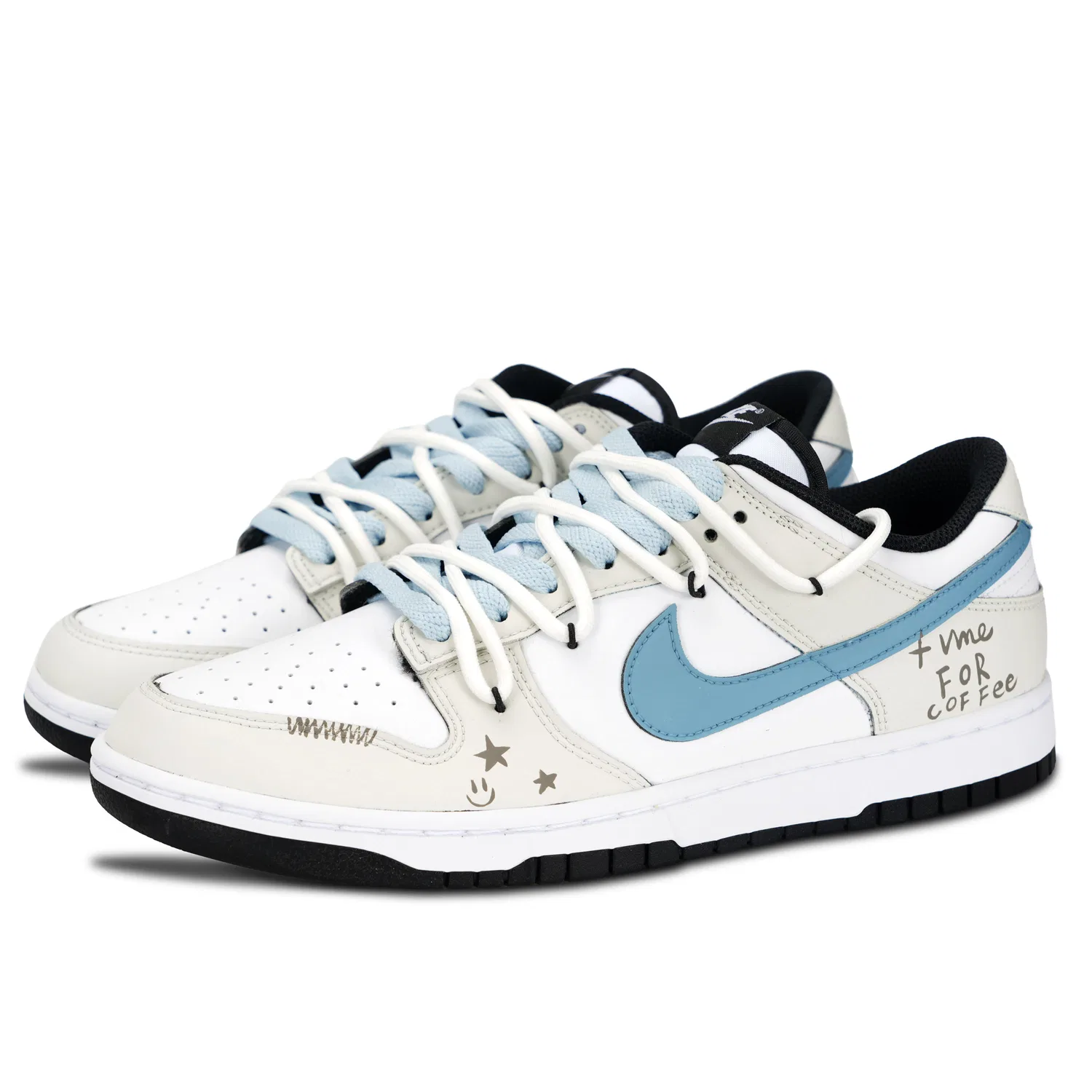 Детские кроссовки-скейтборд низкие Nike Dunk Retro Бежево-Голубые — фото 4