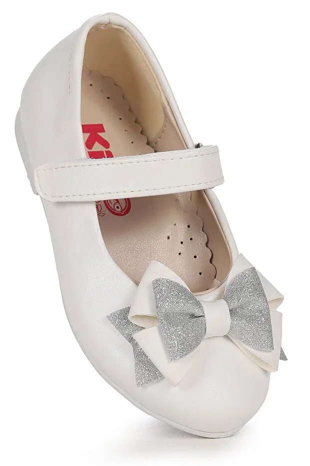 Детские балетки для девочек с блестящим бантом Kiko Kids, White