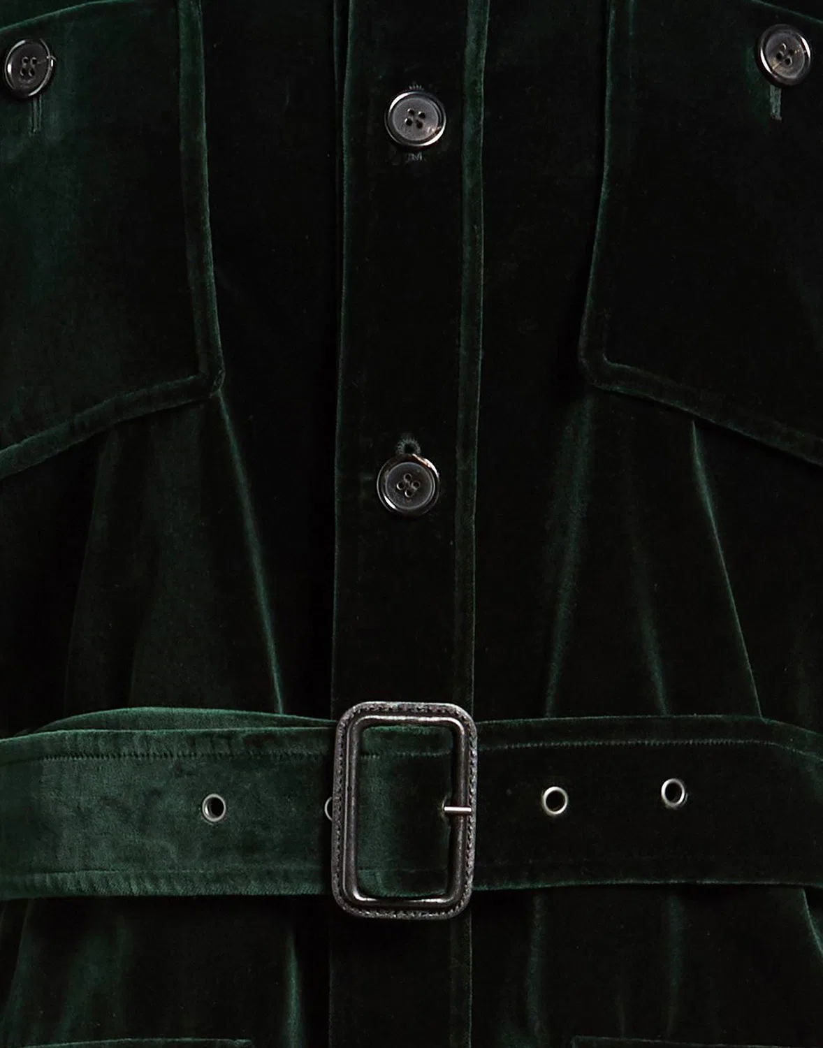 Женское пальто с поясом из вельвета Saint Laurent, темно-зеленый — фото 4