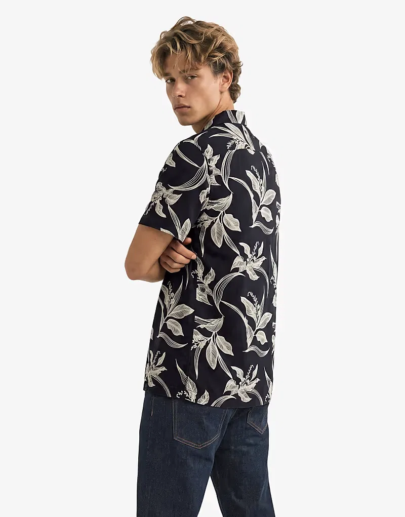 Футболка Superdry с коротким рукавом и гавайским принтом в виде листьев канны, темно-синий — фото 2