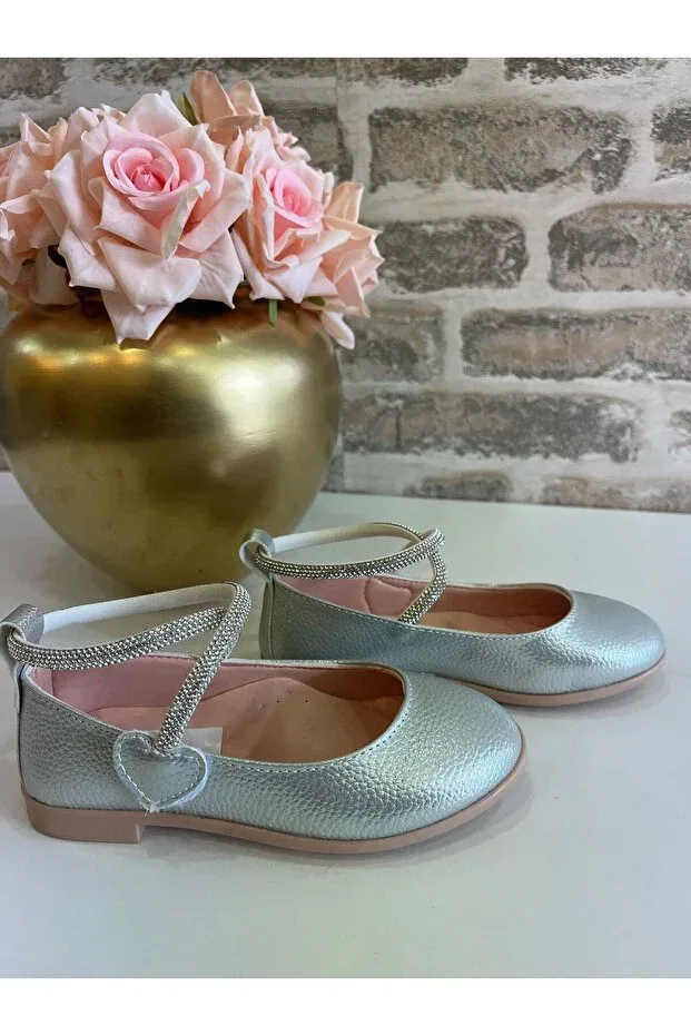Детские балетки для девочек с принтом Shiny Ankle Stone Heart Velvet Ballet Rose Shoes Kids, Gray — фото 2