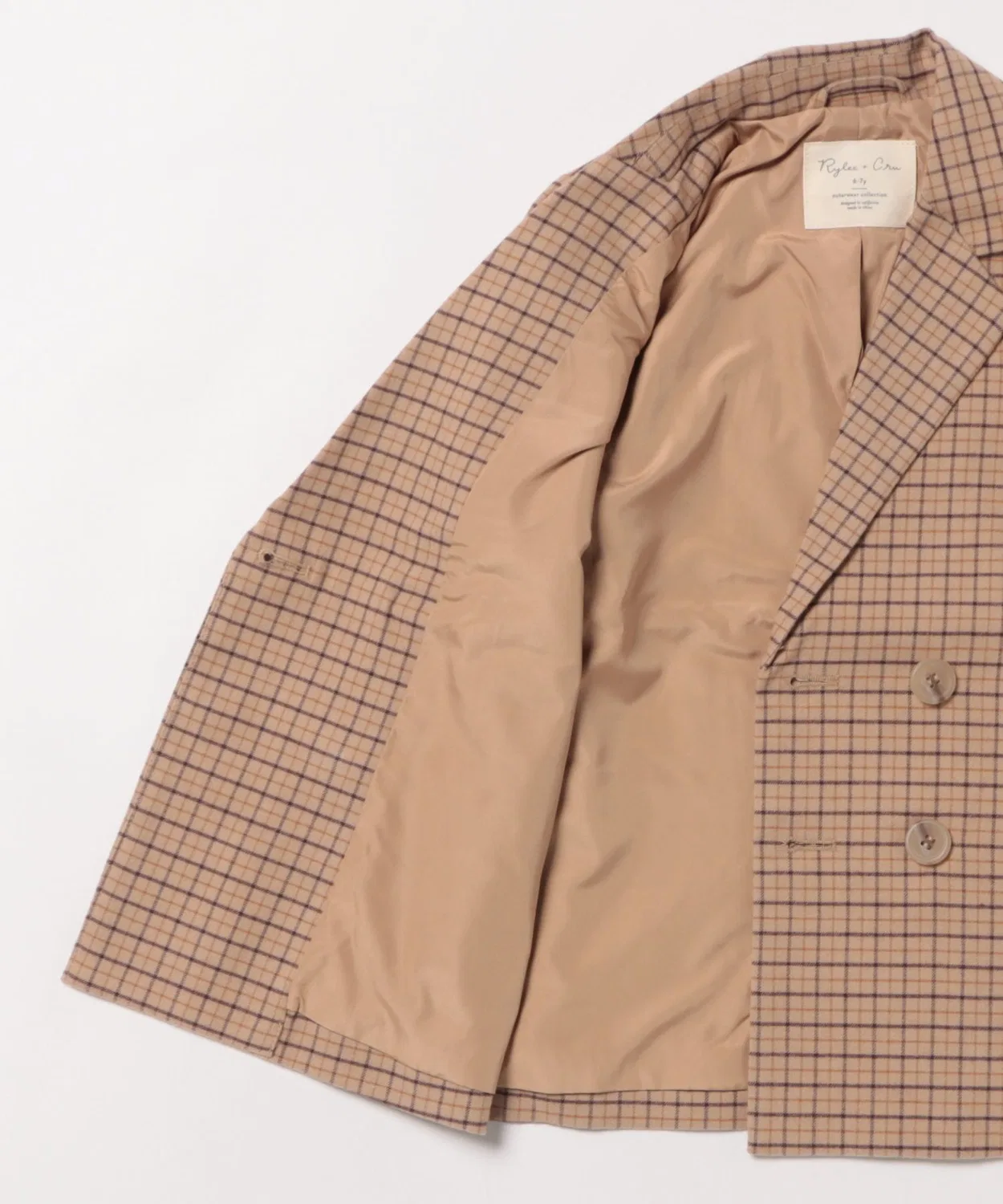Детский комплект из свитера и брюк с принтом Rylee+Cru, Autumn Plaid Mag., Beige — фото 3
