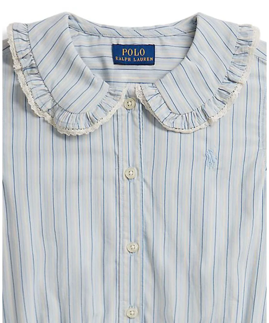 Платье-рубашка из хлопкового поплина с воланами и воротником-питер пэн Polo Ralph Lauren, Blue — фото 3
