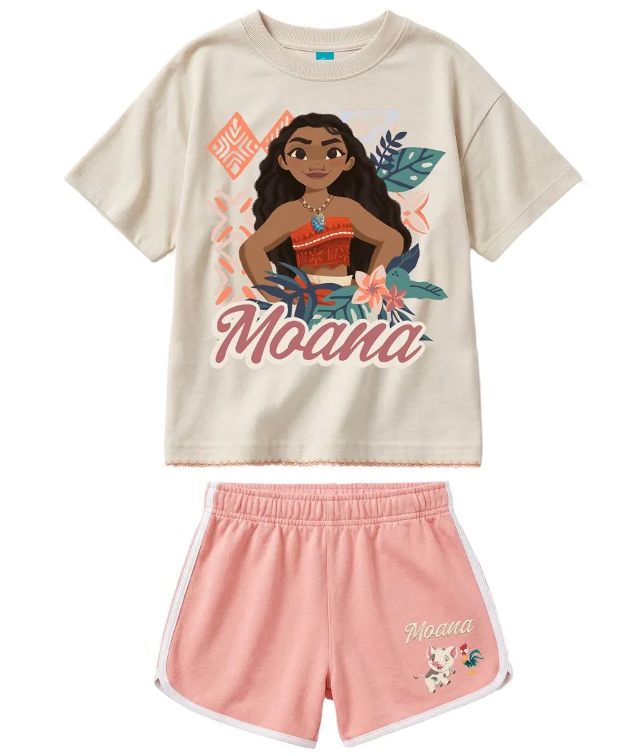 Комплект из футболки и шорт с принтом Moana Disney, Soft Pink/Beige