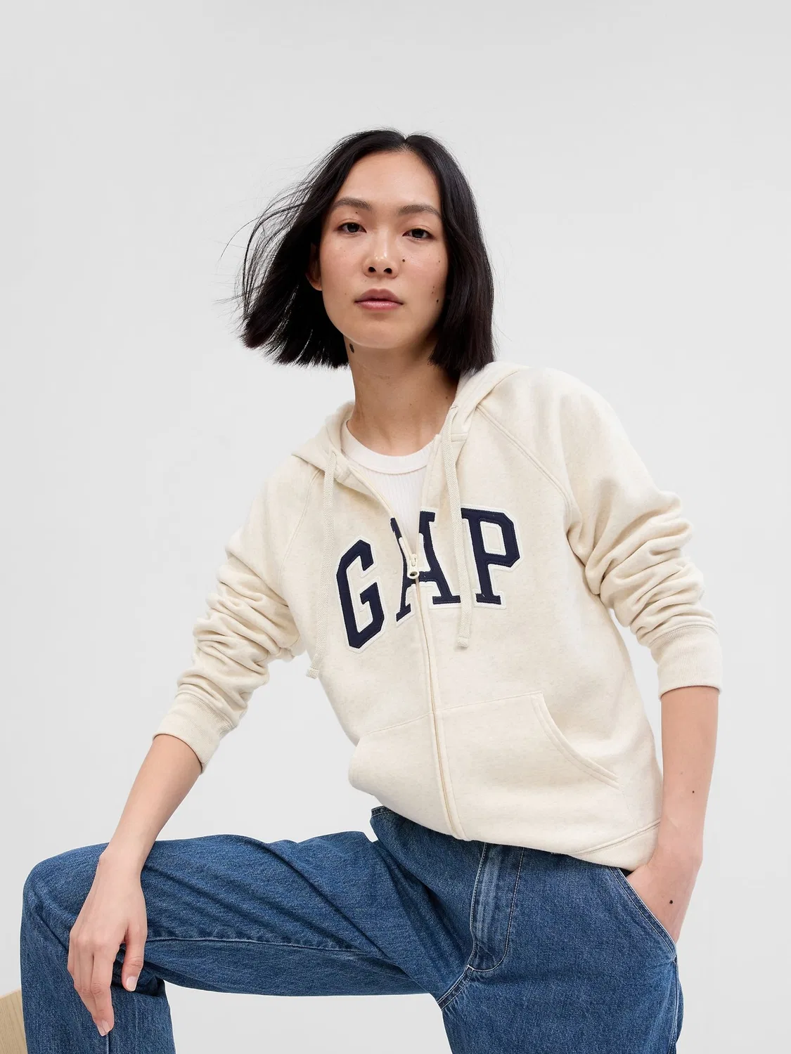 Худи Gap Logo Fleece-Lined Zip Up, кремовый