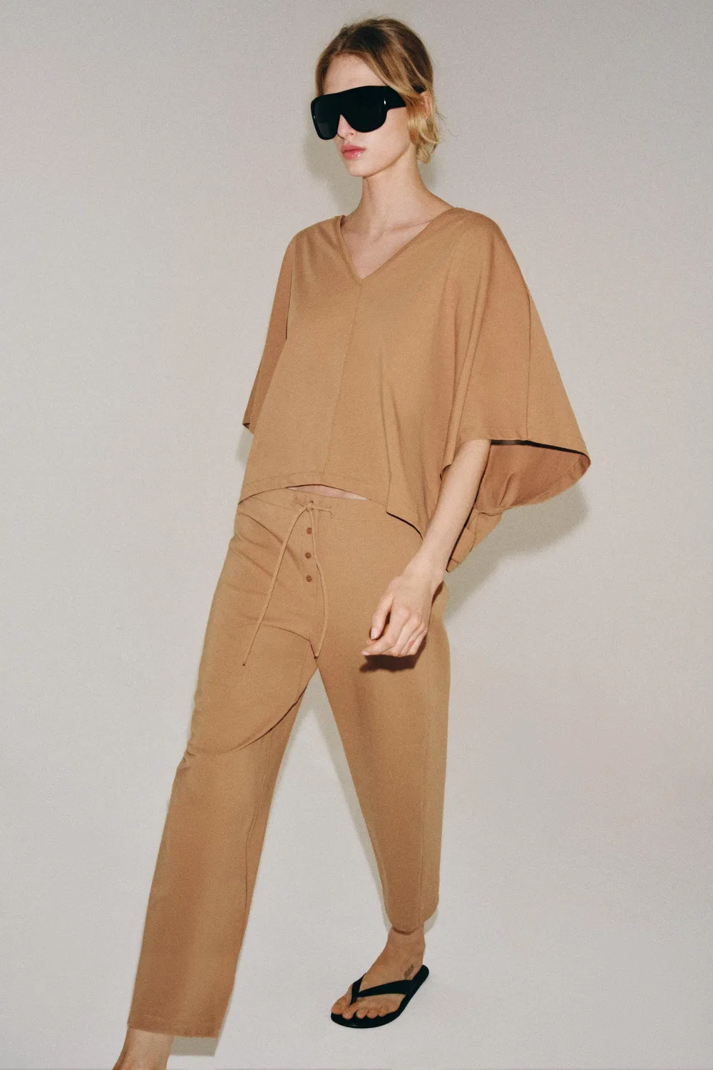 Брюки Interlock Carrot Fit ZARA, Mid-camel