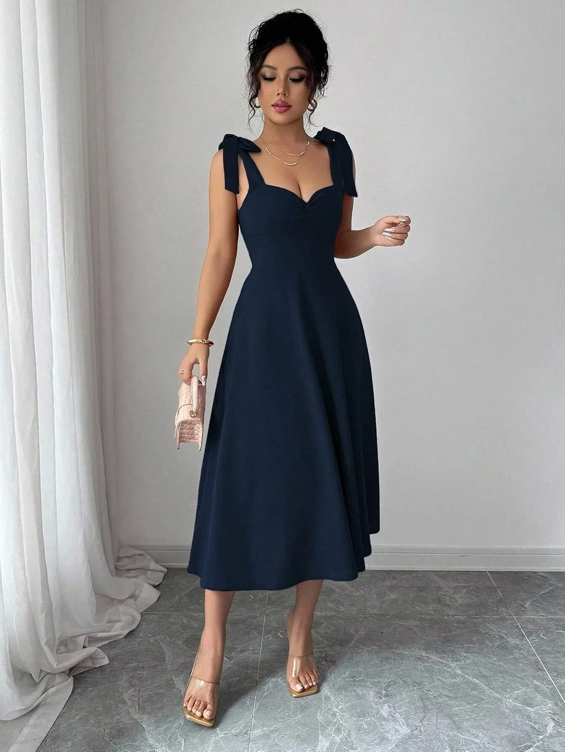 Женское коктейльное платье с бантом на талии, Navy Blue — фото 4