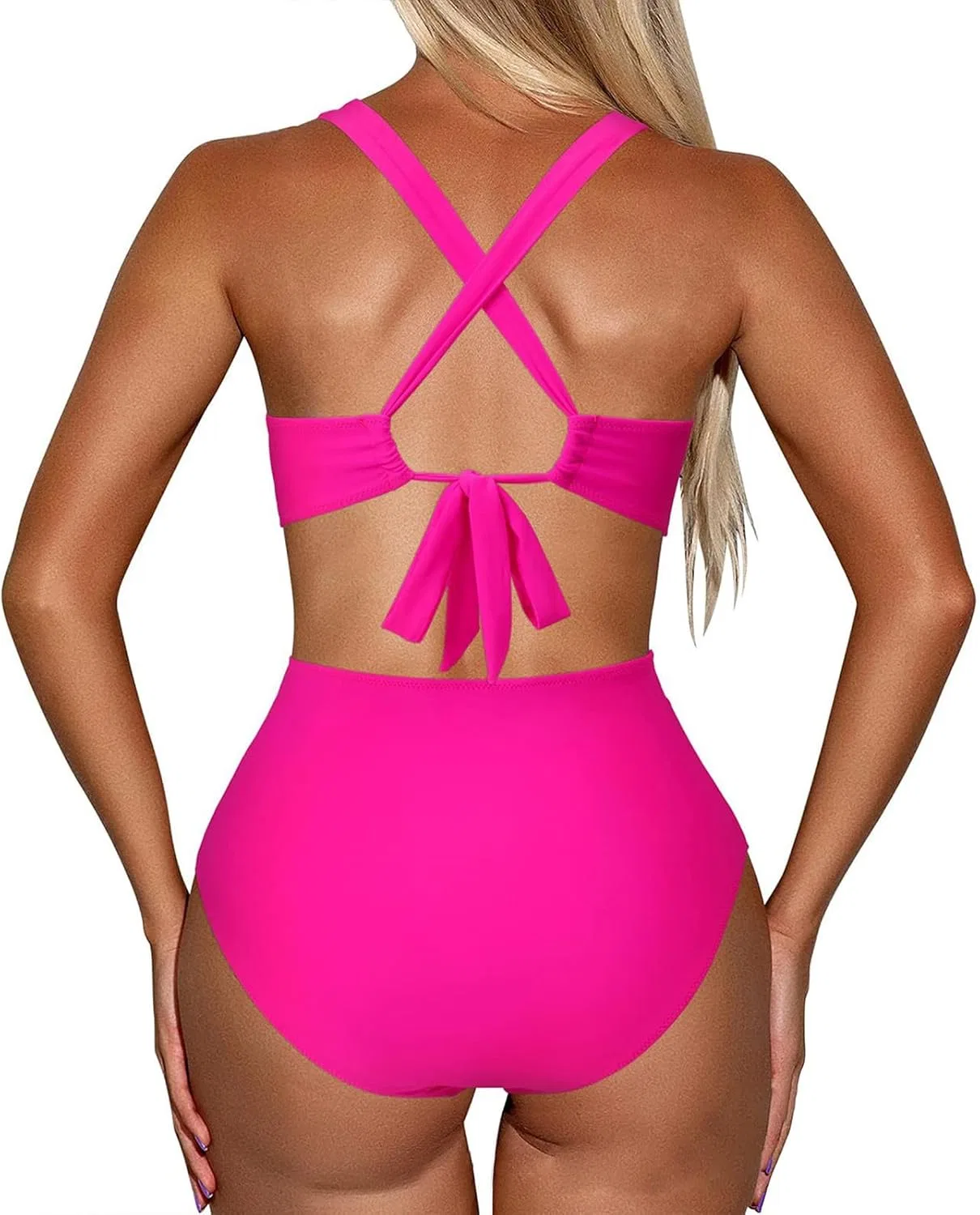 Женский купальник слитный с вырезами и высокой талией, Hot Pink-1 — фото 2