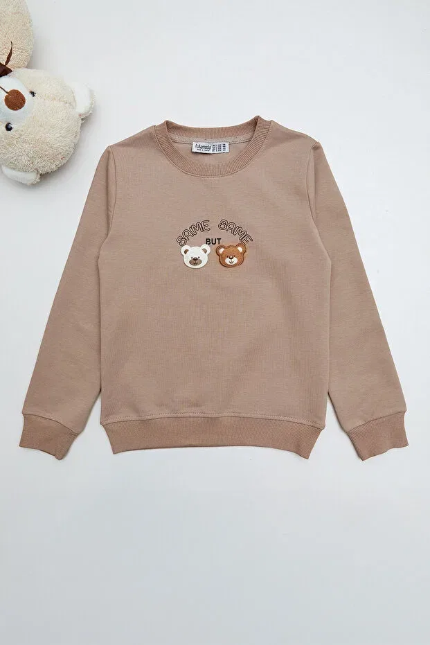 Детские свитшот для девочек с вышивкой Teddy bear embroidered crew neck Fulla Moda, Taupe