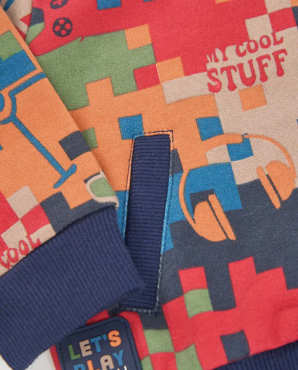 Детская куртка для мальчиков с капюшоном Pixel Print Boboli, Azul Marino — фото 4