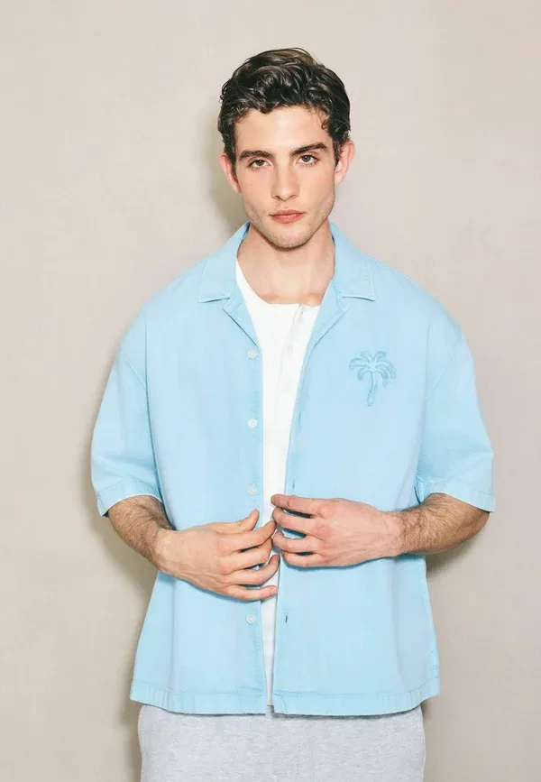 Рубашка хлопковая Regular fit edit pattern short sleeve shirt Next, синий — фото 3