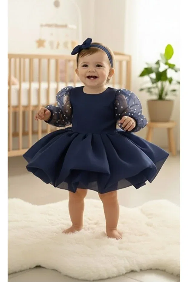 Детское платье для девочек с коротким рукавом Queen Tasarım, Navy Blue
