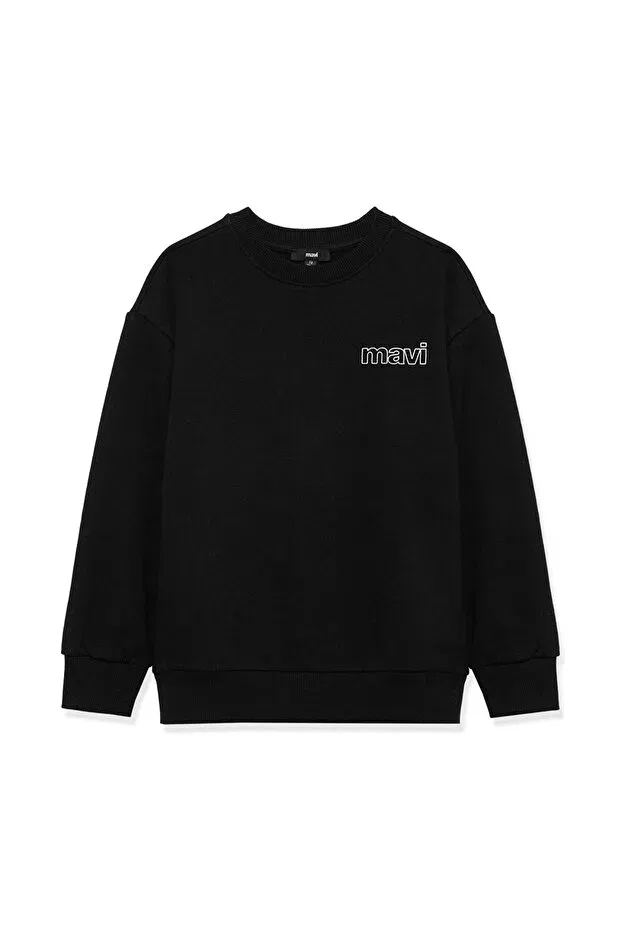 Детские свитшот для мальчиков с принтом Logo printed black sweatshirt 6s10034-900 Mavi, Black-900 — фото 2