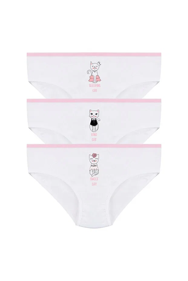 Детское нижнее белье для девочек с принтом 3 шт. Girl'S 3-piece cute mouse patterned slip Koza Iç Giyim, Powder