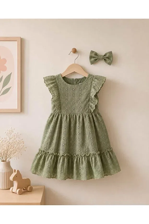 Детское платье для девочек с вышивкой Bella Fisto Lunas Tekstil, Green — фото 3