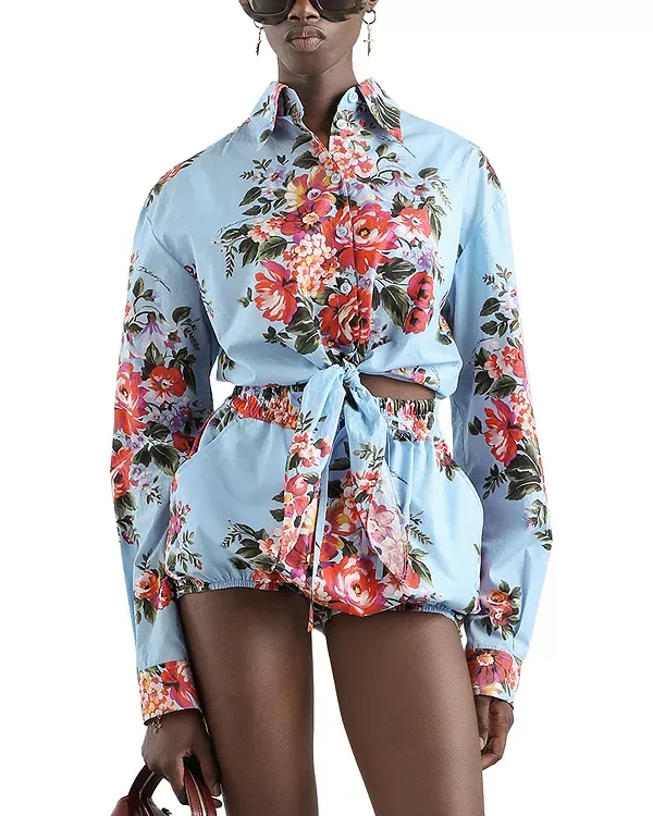 Женская хлопковая рубашка Flower Bouquet Print Cotton Shirt Dolce & Gabbana, Blue Print
