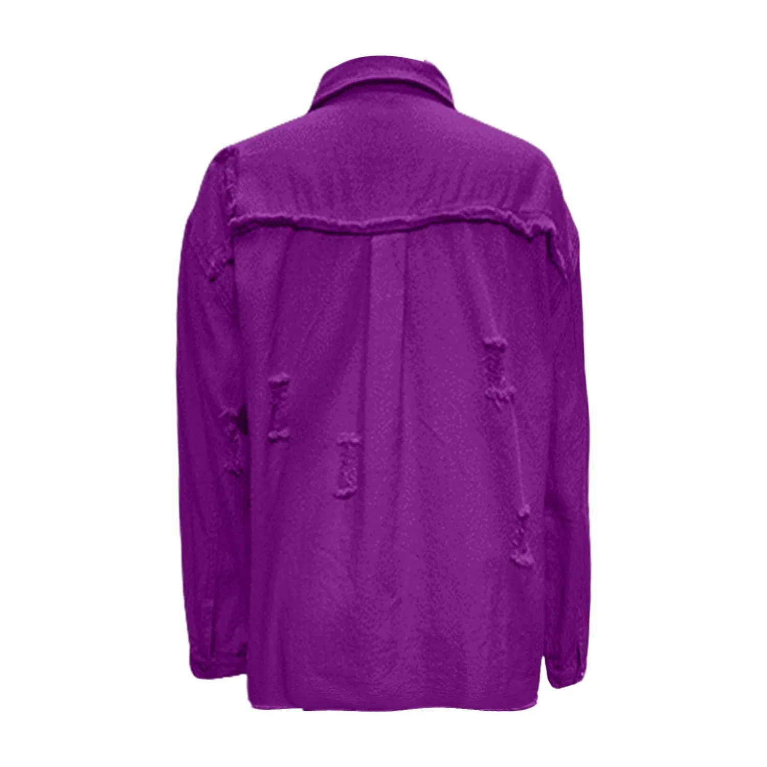 Женская джинсовая куртка с принтом, модель Giacche di jeans da donna alla moda colletto con risvolto button down cappotti in denim invecchiato strappato cowboy abito western manica lunga camicia chambray giacche leggere orlo sfrangiato Jean, Vio... — фото 4