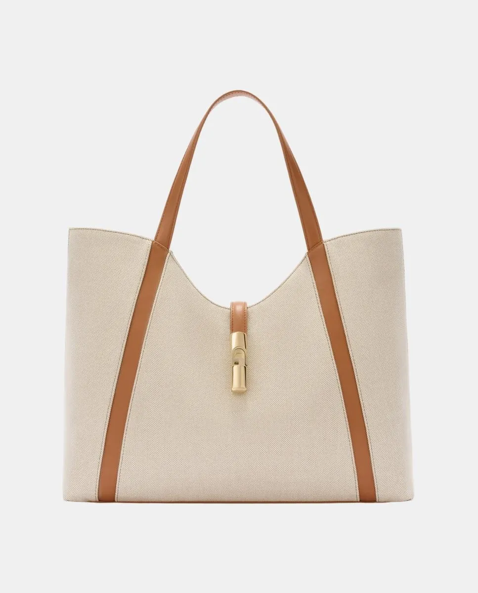 

Сумка из хлопка и кожи с клапаном Furla, бежевый