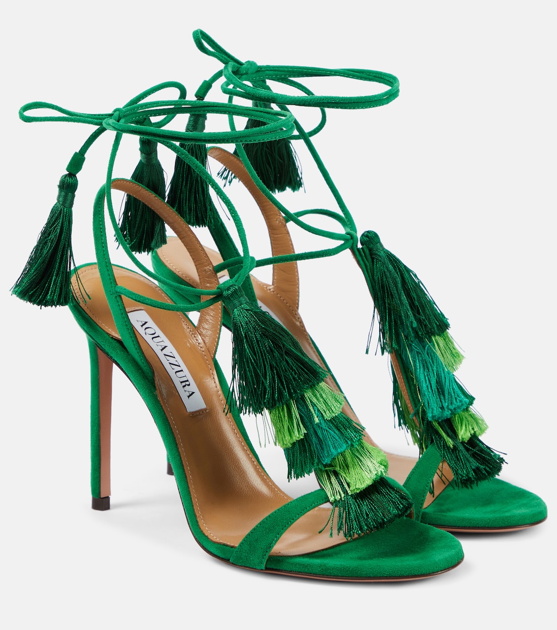 Замшевые сандалии Capri Tassel 105 Aquazzura, Rich Emerald