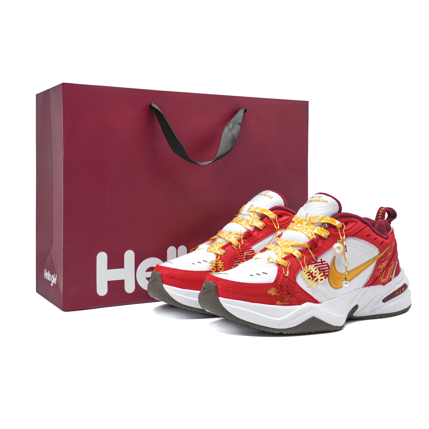 

Кроссовки Air Monarch 4 Auspicious Dragon And Phoenix Cushioning Lightweight Casual Unisex золотые Nike, красный золотой