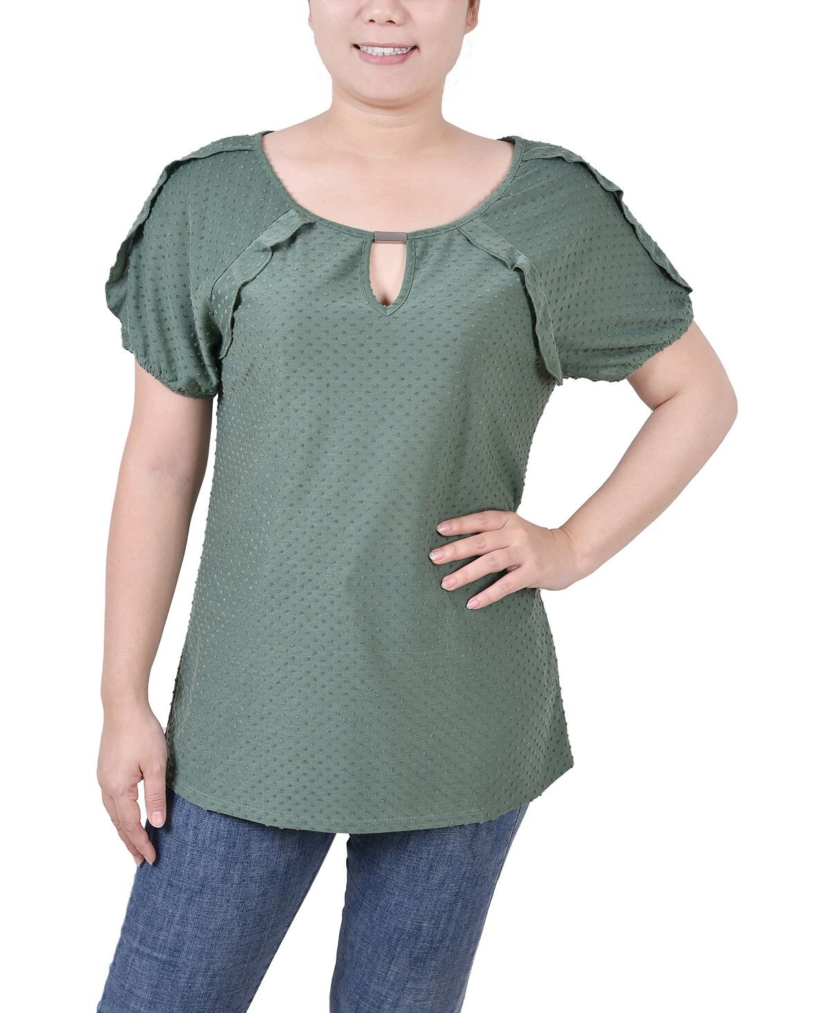 

Топ Petite Swiss Dot с короткими рукавами NY Collection