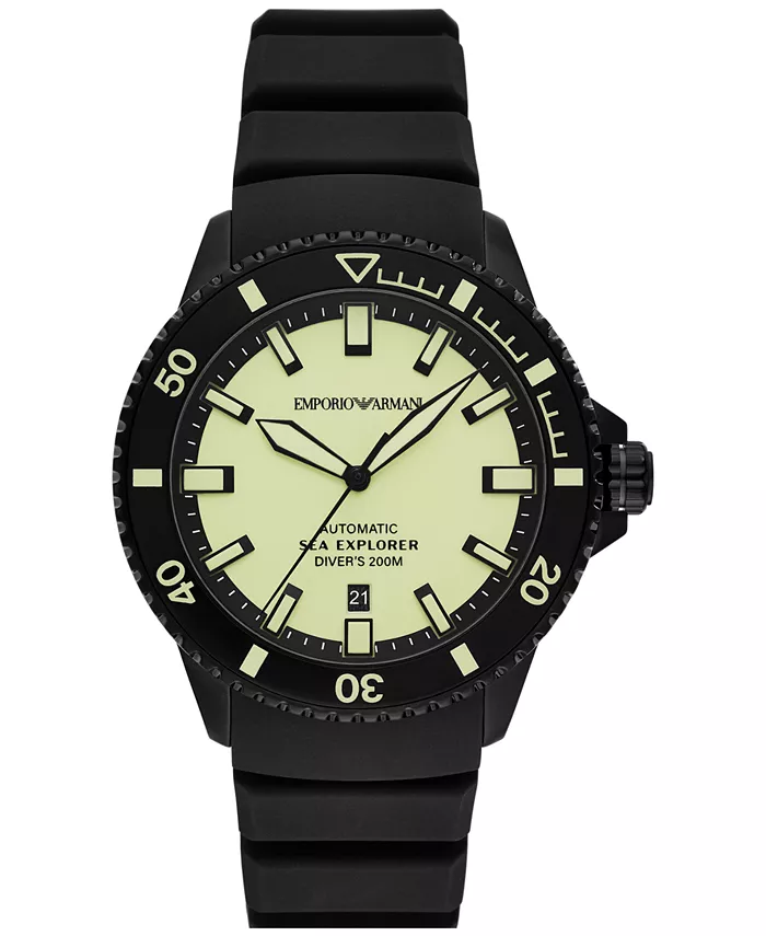 

Мужские автоматические часы Sea Explorer с черным силиконовым ремешком, 43 мм Emporio Armani