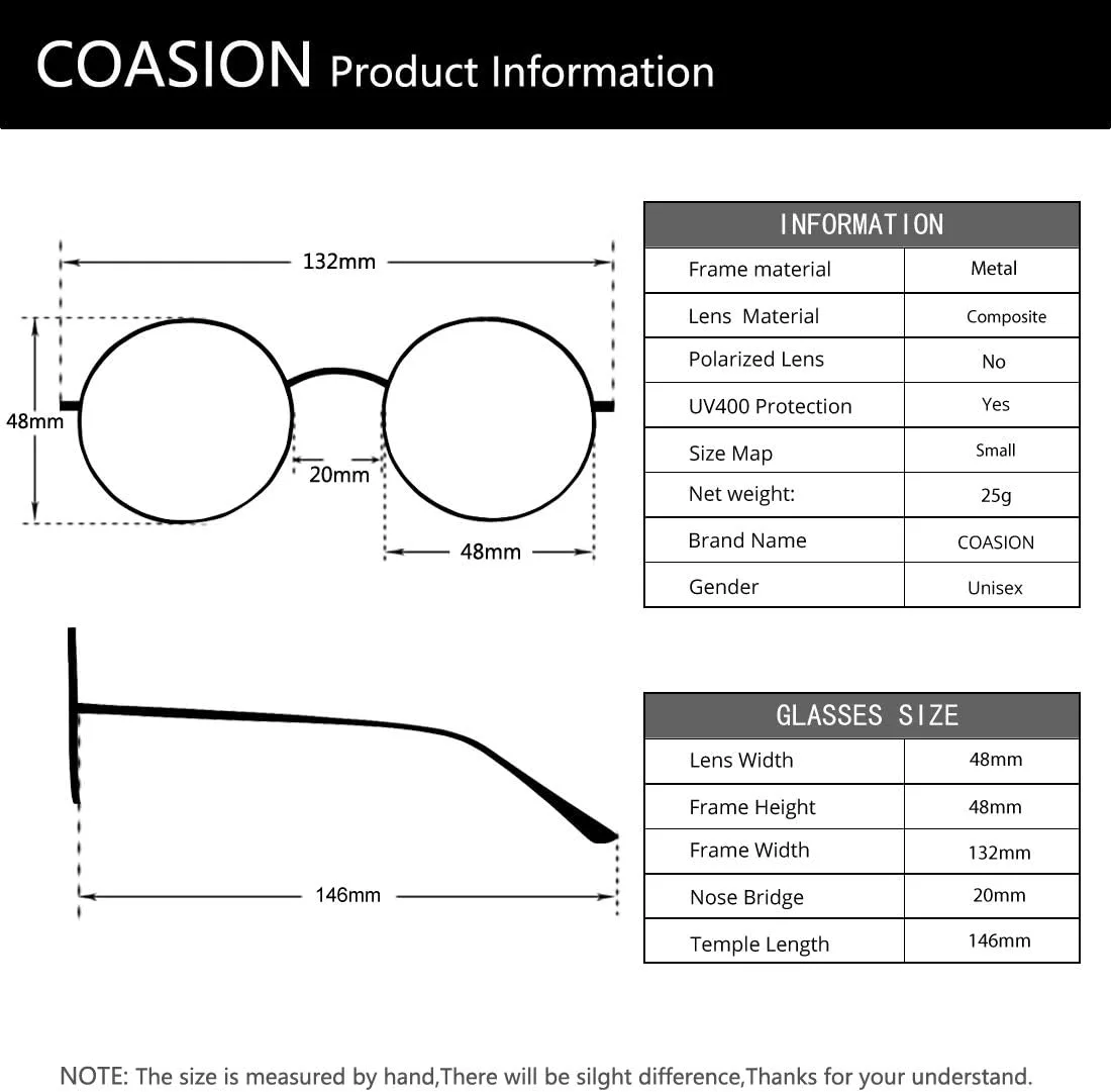 

COASION Винтажные круглые металлические солнцезащитные очки, маленькие красные очки на Хэллоуин для женщин и мужчин, Gold Frame/Red Lens + Black Frame/Red Lens